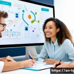 Home 21 정보 계층화 글쓰기를 위한 도구 소개 - A modern workspace scene featuring a diverse group of professionals collaboratively using a large to...
