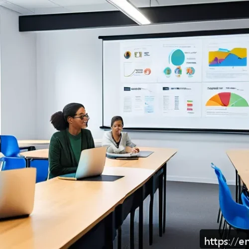 Home 30 효과적인 정보 계층화를 위한 교육 자료 - A modern, bright digital classroom scene showing a diverse group of adult learners engaging with an ...